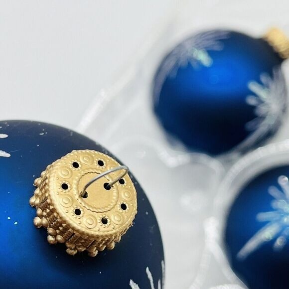 VTG Christmas by Krebs Blue Star Snowflake Glitter Mercury Glass Ornaments 4pc - Picture 3 of 6